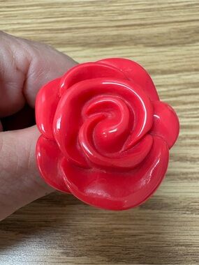Glossy Red Rose Floral Statement Ring